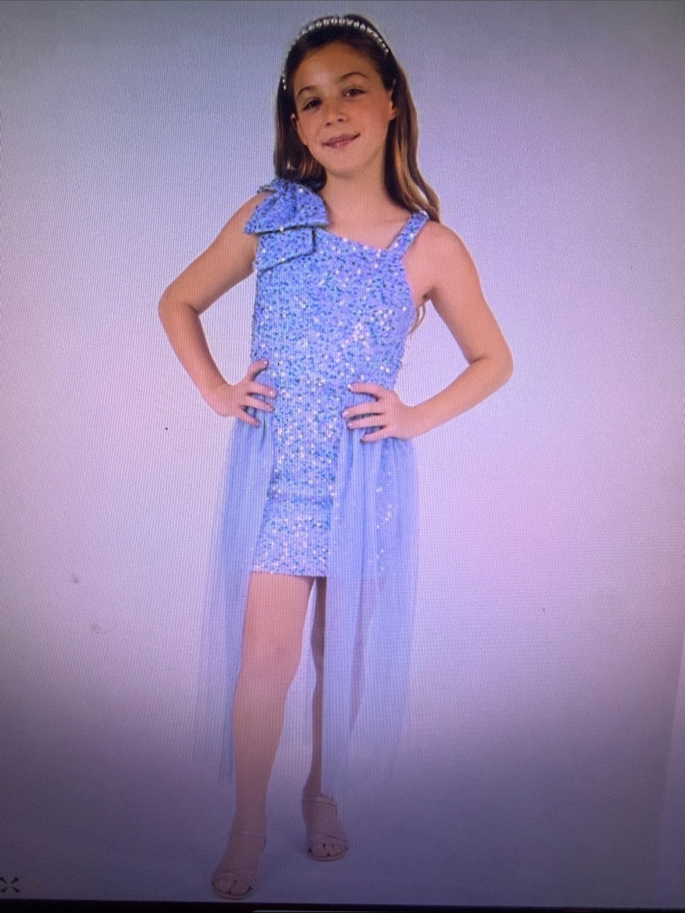 Sparkling Light Blue Girls' Sequin Dress